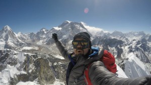 Summit-selfie with GoPro at Lobuche East. First Danish solo-ascent. Mount Everest in the background april2015 - Rasmus Kragh